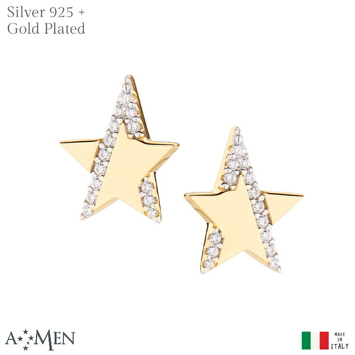 Cubic Zirconia - AMEN 【STARS】 スター キュービックジルコニア 星 ピアス ゴールド シルバー イタリア製 アーメン エイメン インポート ジュエリー