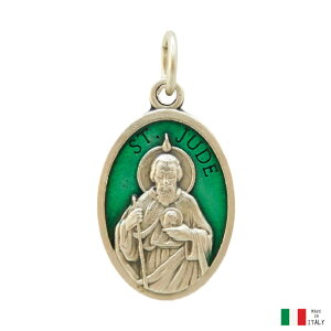 聖ユダ タダイ タデウス グリーン エナメル メダイ イタリア製 チャーム 楕円 ペンダントトップ