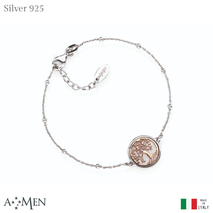 Silver - AMEN 生命の樹 ブレスレット シルバー ローズ イタリア製 ツリー・オブ・ライフ 植物 モチーフ 木 アーメン エイメン