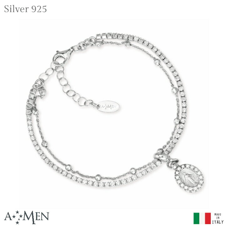 Silver - AMEN 不思議のメダイ ブレスレット キュービックジルコニア シルバー 925 イタリア製 テニスブレスレット アーメン エイメン インポート ジュエリー