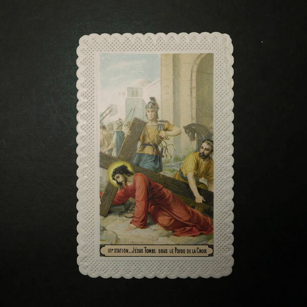アンティーク ホーリーカード キリスト 十字架の道行き 第3留 【海外直輸入中古品】