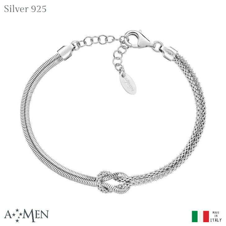 Pearl White - AMEN ラブノット ブレスレット シルバー 925 イタリア製 結び目 縁 絆 スターリングシルバー アーメン エイメン インポート ジュエリー シルバーアクセサリー