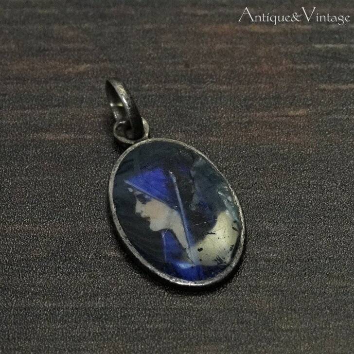 聖母マリア ルルド エナメル アンティーク メダイ シルバー ペンダント 【海外直輸入中古品】