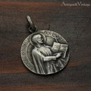 聖イグナチオ・デ・ロヨラ アンティーク シルバー メダイ ペンダント 【海外直輸入中古品】