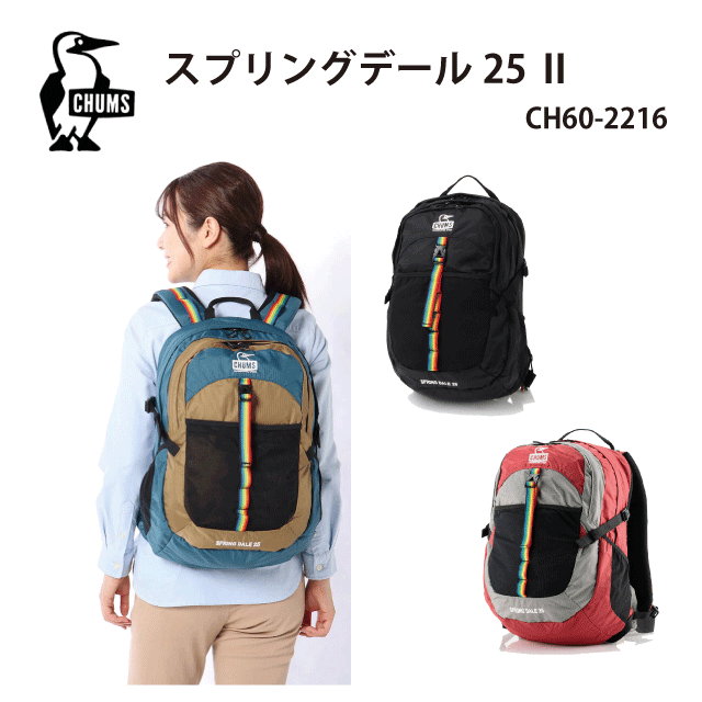 リュック/春夏秋冬/登山・キャンプ・フェス・通勤・通学・旅行・デイパック/CHUMS/チャムス/CH60-2216/Blue/Brown・Black Rainbow・Red/Charcoal/25L/メンズ・レディース/スプリングデール25-2/Spring Dale 25-2