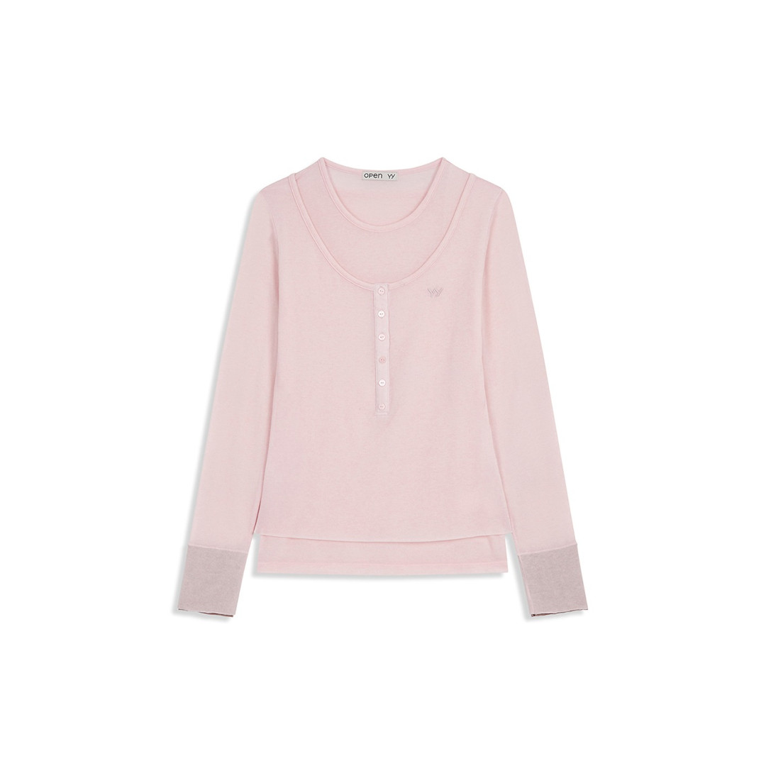 Rakuten - ＼店内全品10％OFFクーポン配布中／ OPEN YY | オープンワイワイ LAYERED HENLEY LOUNGE TEE, PINK (YY254TS001) 25AW 25秋冬 トップス ヘンリーネック レイヤード ロングスリーブ ロンT