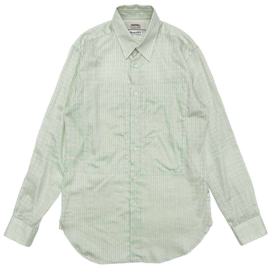 DAIRIKU | ダイリク "PARADOX" Punching Stripe W-PKT Dress L-S Shirt　GREEN STRIPE（26SS SH9）26SS 26春夏 トップス シャツ パンチング ストライプシャツ ドレスシャツ EPISODE17