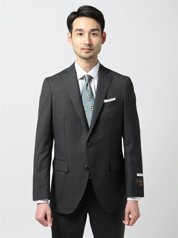 スーツ メンズ 2つボタン CANONICO カノニコ PRUNELLE グレンチェック CH22 チャコールグレー スーツスクエア オールシーズン ビジネス 背広 紳士服 細身体 標準体 おしゃれ かっこいい