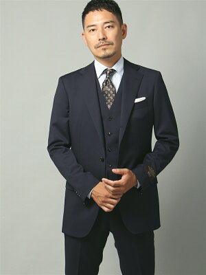 【10%OFF+クーポンでさらに3%OFF】CANONICO カノニコ スーツメンズ スリーピース ベスト 3つボタン 無地 TR24 ネイビー ユニバーサルランゲージ スーツスクエア ザ・スーツカンパニー