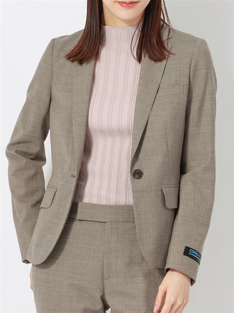 ジャケット ウォッシャブル COOL MAX TWストレッチ ハウンドトゥース ベージュ ホワイト スーツスクエア