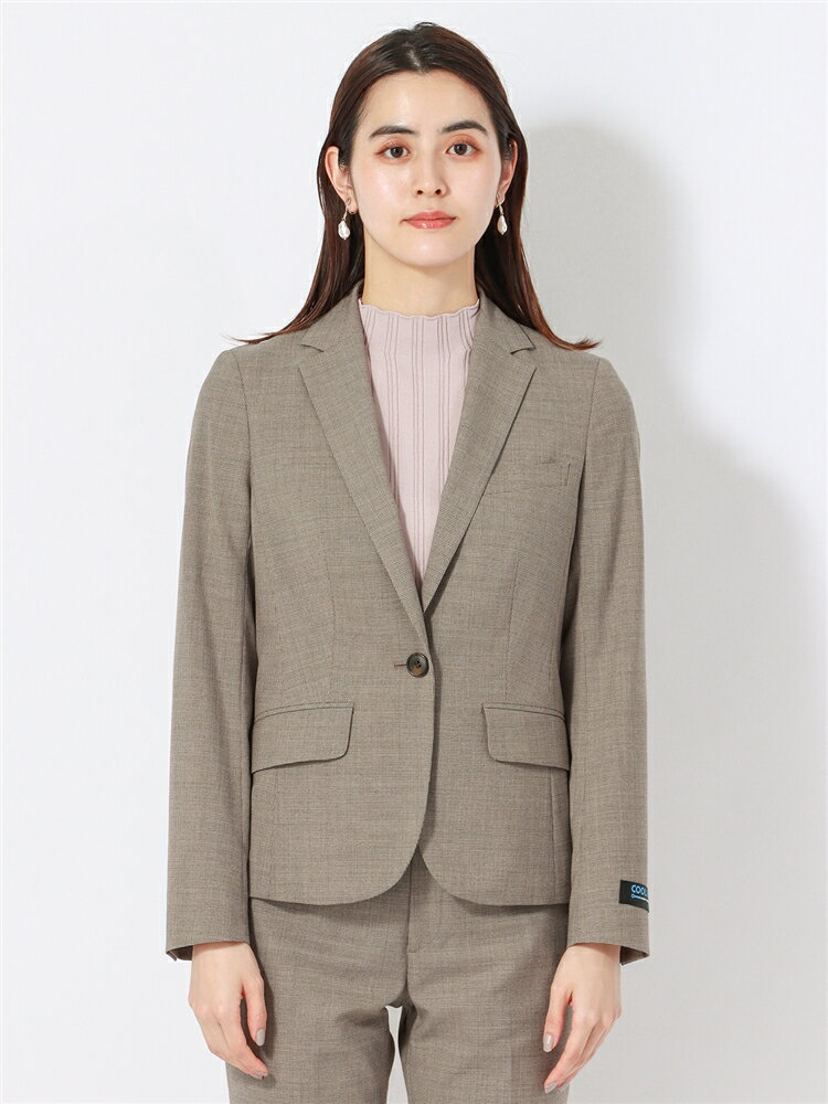 ジャケット ウォッシャブル COOL MAX TWストレッチ ハウンドトゥース ベージュ ホワイト スーツスクエア