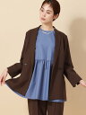 カセット服 ダブルブレストジャケット 8分袖 ウォッシャブル ストレッチ メランジツイル 無地 ブラウン系 ホワイト スーツスクエア