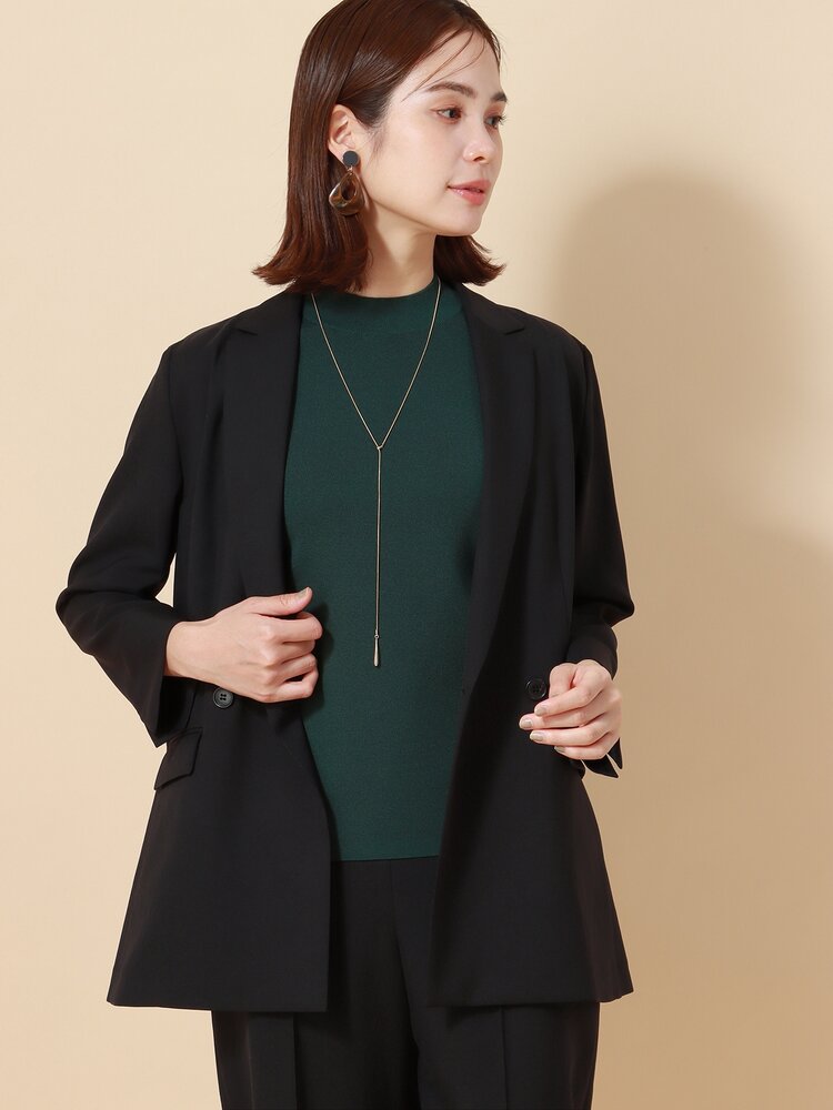 カセット服 ダブルブレストジャケット 8分袖 ウォッシャブル ストレッチ メランジツイル 無地 ブラック系 ホワイト スーツスクエア