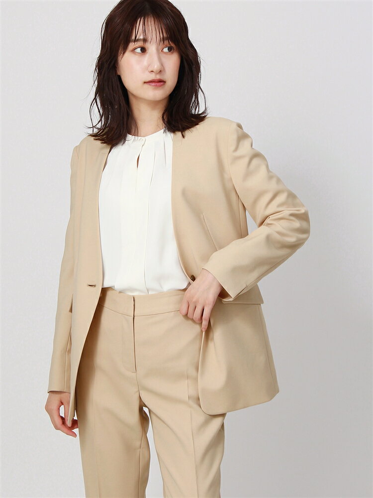 ジャケット レディース Vカラー ウォッシャブル 洗える ストレッチ 軽量 無地 ベージュ ザ・スーツカンパニー スーツスクエア レディーススーツ