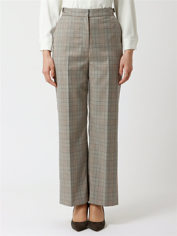 ワイドパンツ DELEGANT ウォッシャブル ストレッチ チェック グレー系 ホワイト スーツスクエア