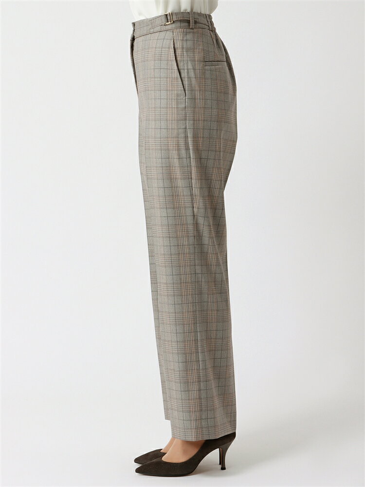 ワイドパンツ DELEGANT ウォッシャブル ストレッチ チェック グレー系 ホワイト スーツスクエア