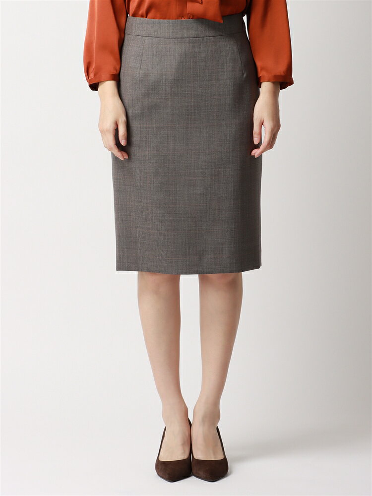 タイトスカート SUPER100'sウール オーバーペーングレンチェック グレージュ ホワイト スーツスクエア