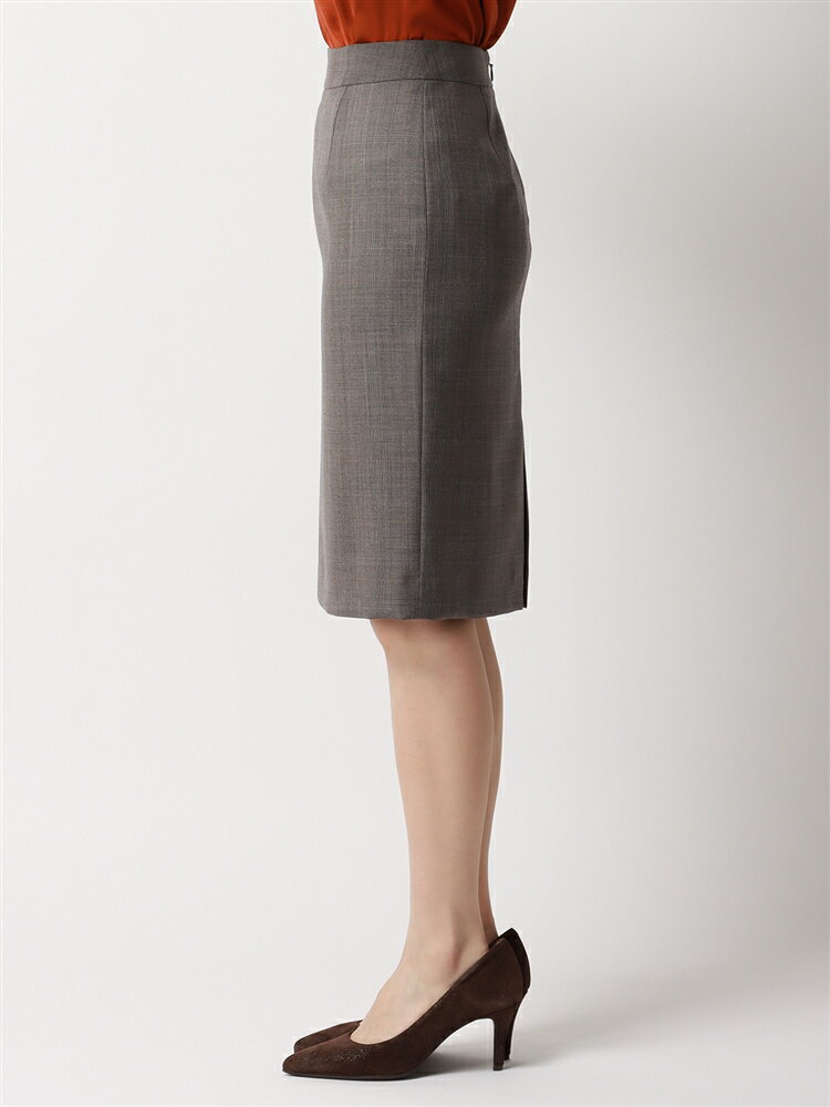 タイトスカート SUPER100'sウール オーバーペーングレンチェック グレージュ ホワイト スーツスクエア