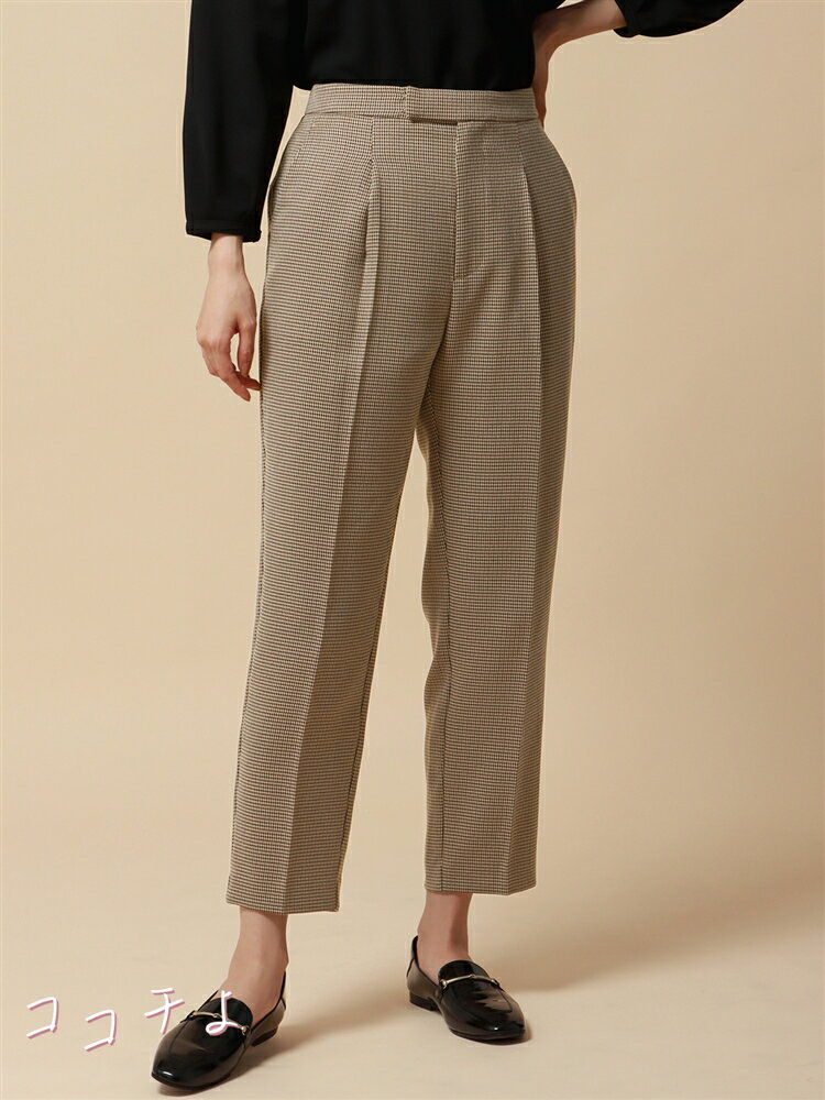 レディース パンツ ココチよ タック テーパードパンツ 千鳥柄 洗える ストレッチ 春夏 秋冬 ザ・スーツカンパニー ビジネス オフィスカジュアル クラシック ブラウン 茶色 アンクル丈 スラックス 体型カバー 通勤 仕事 服 オフィス ビジネス 20代 30代 40代