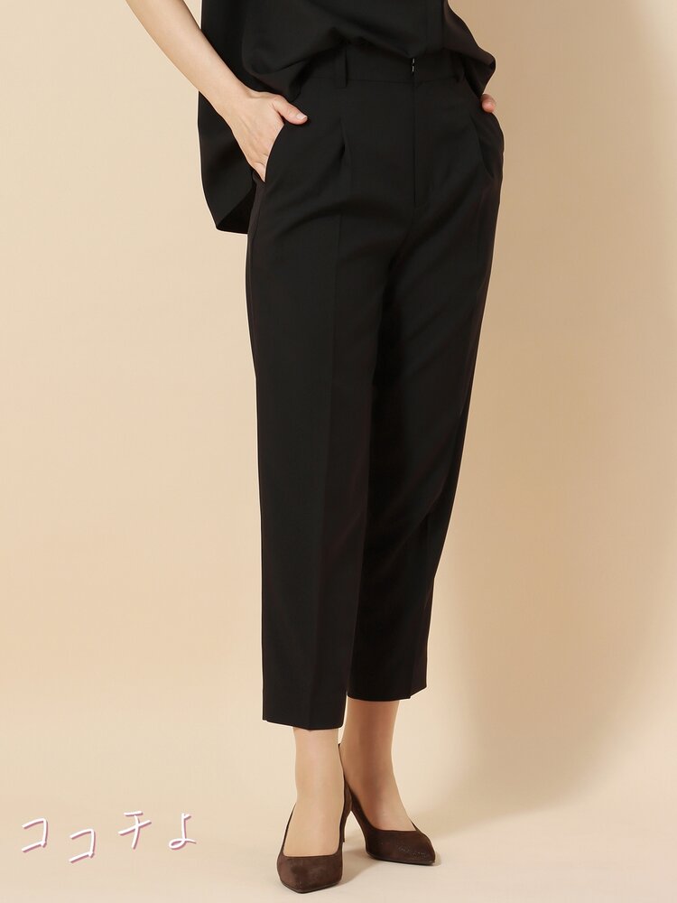 ココチよ タックテーパードパンツ ウォッシャブル ポリエステル 無地 ブラック系 ホワイト スーツスクエア