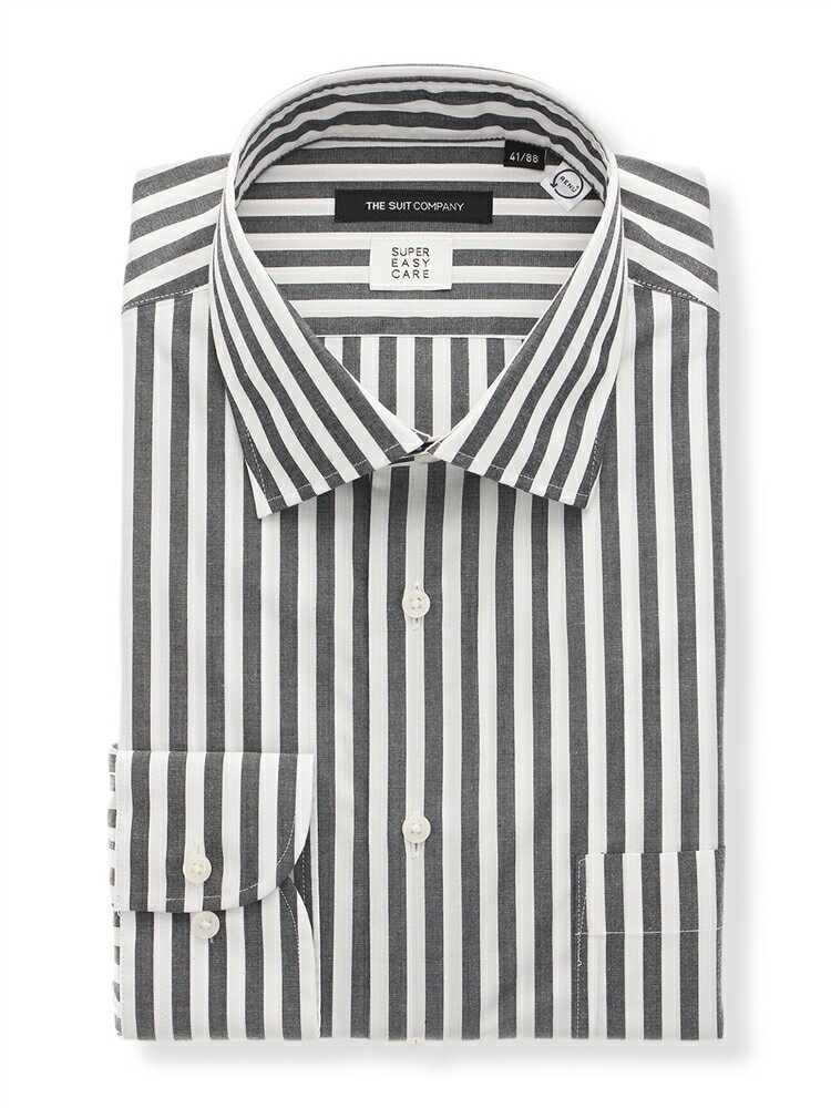 ワイシャツ メンズ 長袖 BASIC 形態安定 RENU ワイドカラー ドレスシャツ ストライプ グレー ザ スーツカンパニー スーツスクエア