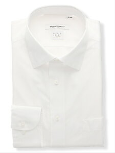 ワイシャツ 長袖 ノンアイロンストレッチ ワイドカラー 織柄 FIT ドレスシャツ ホワイト ザ・スーツカンパニー