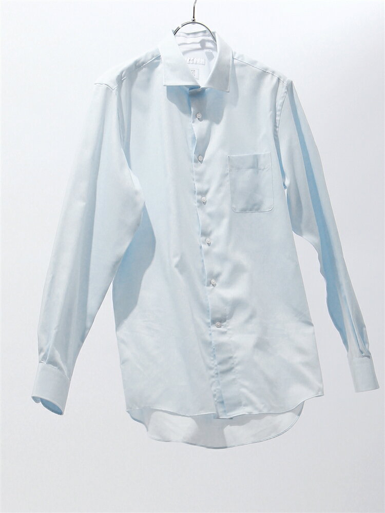 ワイシャツ メンズ 長袖 形態安定 涼しい ホリゾンタルカラー 織柄 FIT ドレスシャツ サックスブルー ザ・スーツカンパニー スーツスクエア