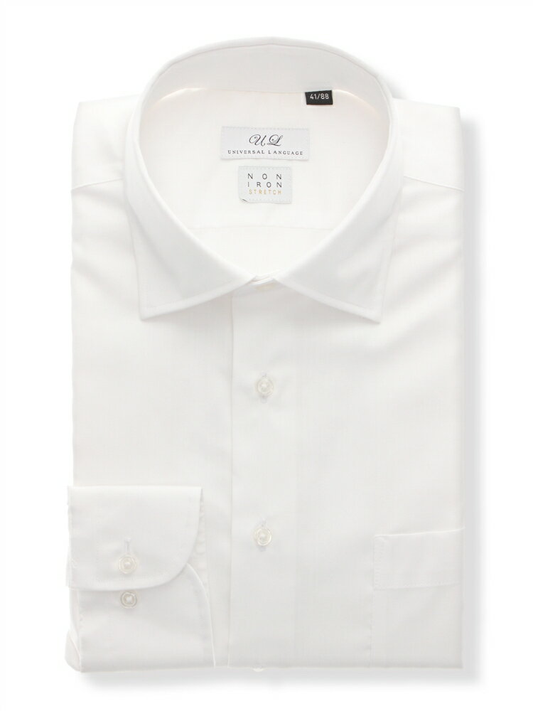 ワイシャツ メンズ 長袖 ノンアイロン ストレッチ 3BLOCK シワになりにくい 透け防止 ワイドカラー BASIC ドレスシャツ ビジネスシャツ ホワイト 白 スーツスクエア ザ・スーツカンパニー
