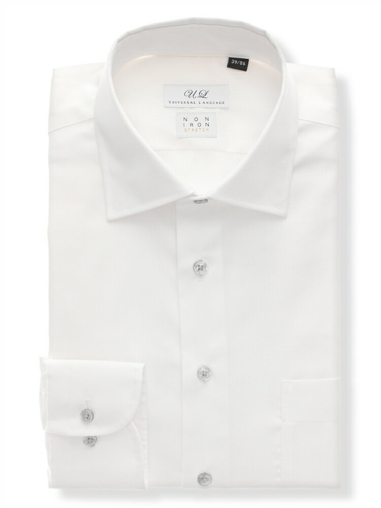 ワイシャツ メンズ 長袖 ノンアイロン ストレッチ 3BLOCK ワイドカラー BASIC ドレスシャツ メンズ ビジネスシャツ メンズ ホワイト スーツスクエア ザ・スーツカンパニー