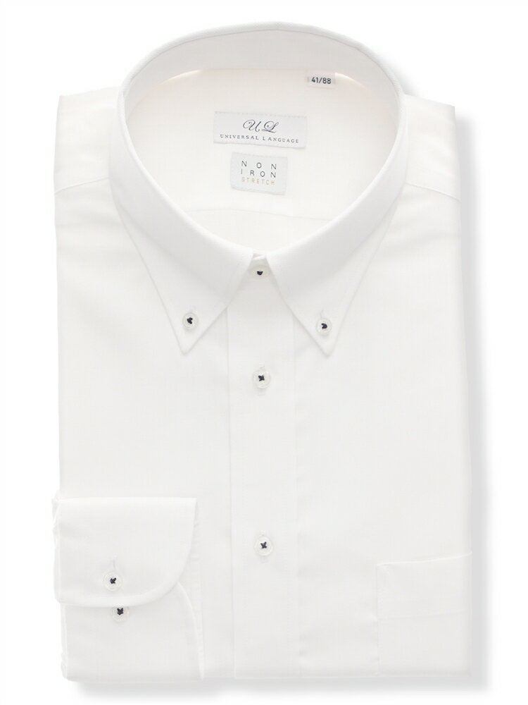 ワイシャツ メンズ 長袖 ノンアイロン ストレッチ 3BLOCK ボタンダウンカラー FIT ドレスシャツ メンズ ビジネスシャツ メンズ ホワイト スーツスクエア ザ・スーツカンパニー