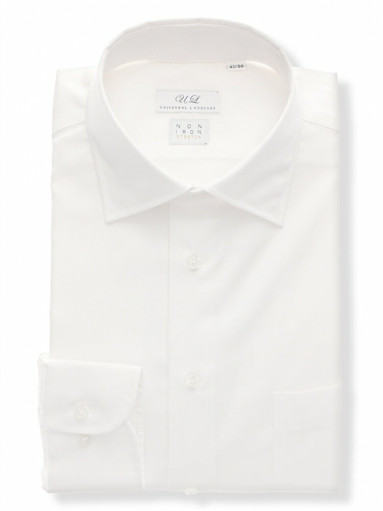ワイシャツ メンズ 長袖 ノンアイロン ストレッチ 3BLOCK ワイドカラー FIT ドレスシャツ ホワイト スーツスクエア ザ・スーツカンパニー