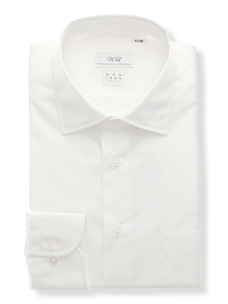 ワイシャツ メンズ 長袖 ノンアイロン ストレッチ 3BLOCK ワイドカラー 織柄 FIT ドレスシャツ メンズ ビジネスシャツ メンズ ホワイト スーツスクエア ザ・スーツカンパニー