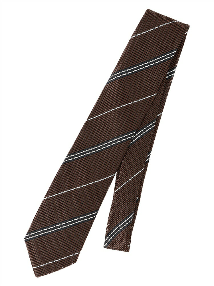 フレスコタイ JAPAN MADE シルク ストライプ×織柄 ブラウン系 スーツスクエア