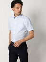 ワイシャツ メンズ 半袖 形態安定 マイターカラー ストライプ FIT ドレスシャツ サックスブルー スーツスクエア ザ・スーツカンパニー