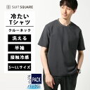 冷たいオフィパック Tシャツ 半袖 メンズ トップス 涼しい 冷たい 接触冷感 ウォッシャブル 洗えるノンアイロン ウールライクポリエステル 無地 グレー系 スーツスクエア 無地 スーツスクエア トップス ビジネス カジュアル オフィス カジュアル 着回し 吸汗 速乾 春 夏
