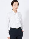 【クーポン10％OFF】スキッパーカラーシャツ Easy Care Stretch Blouse ラッフルフリル＆リボン ホワイト ホワイト ザ スーツカンパニー スーツスクエア