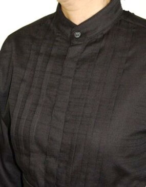 スタンドカラーシャツ七分袖　黒【価格据え置き】（前身頃タック入り）男女兼用S〜LL居酒屋　制服