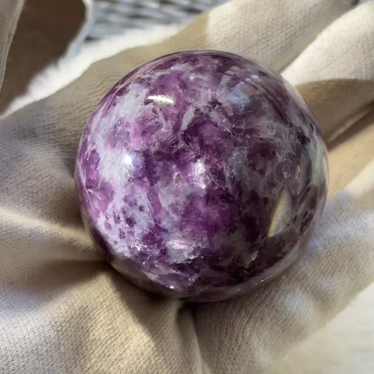 樂天商城 - キラキラ 天然石 パープル レピドライト スフィア 高品質 NO466