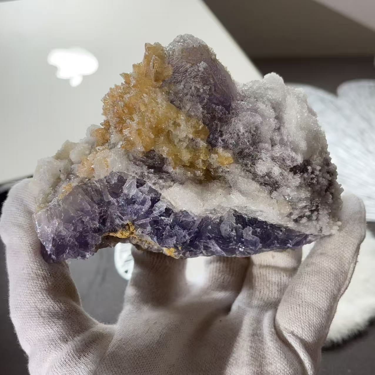 大！ 雪山 天然石 フローライト 原石 置物 NO 1185
