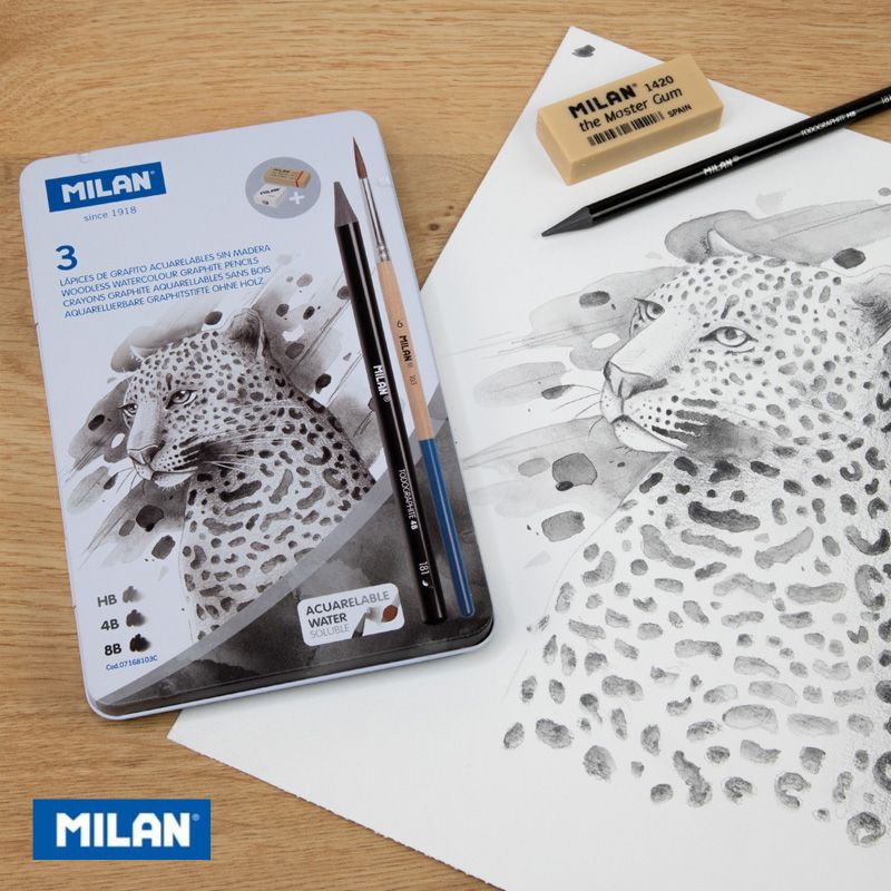 【ポイント10倍中】MILAN ミラン メタルボックス 水彩黒鉛筆 3本+ETCセット おしゃれ かわいい ヨーロッパ 文房具 文具 鉛筆 水彩 プレゼント お絵かき 無彩色 ザウィンド 海外 ブランド 可愛い スタイリッシュ シンプル