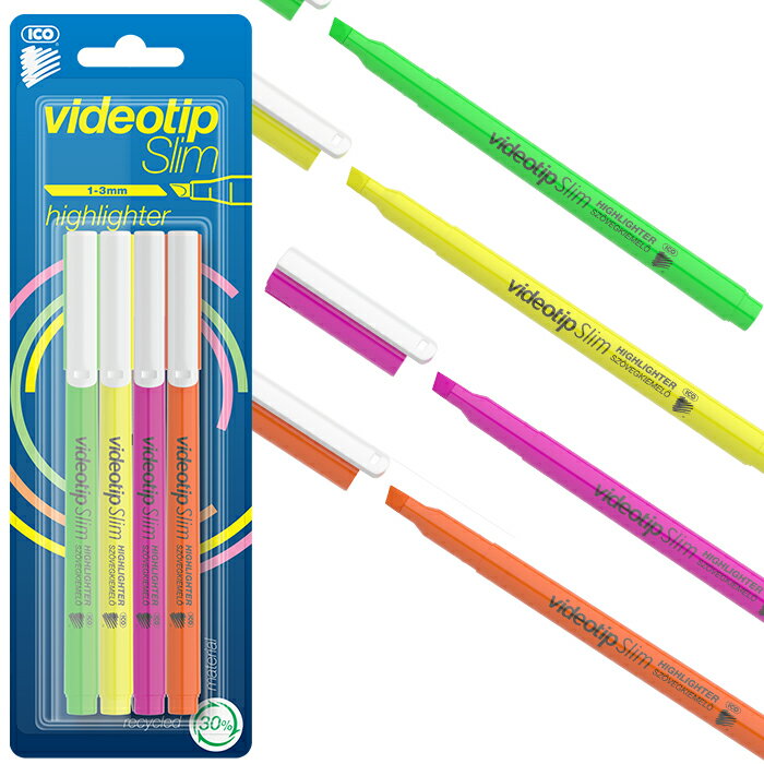 ICO videotip Slim イコ ハイライター スリム 蛍光ペン【4色セット】おしゃれ ヨーロッパ 文房具 文具 レトロ ハンガリー 蛍光 ペン チェッ...