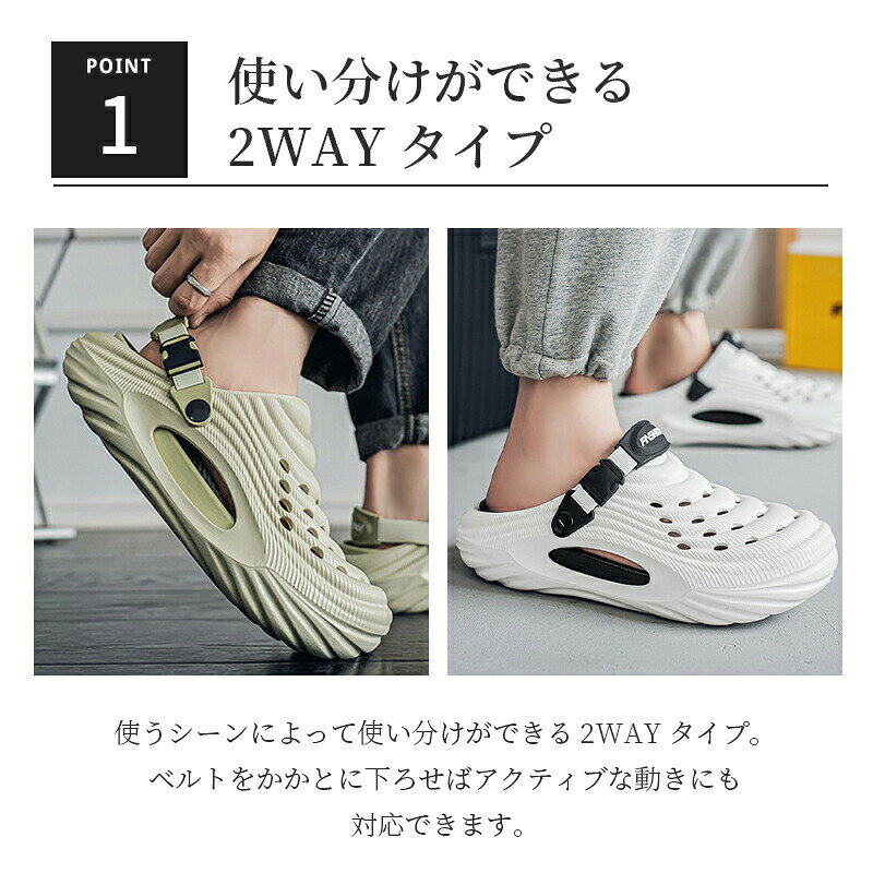 メンズ シューズ 穴あきサンダル スリッポン 25cm〜27.5cm 2WAY 軽量 軽い 通気性 ...