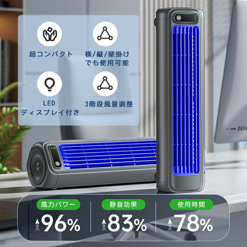扇風機 卓上 タワーファン 壁掛け 小型 usb 充電式 オフィス サーキュレーター コ...