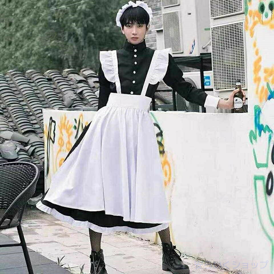 【マラソン最大1000円OFF】メイド服 男性 ハロウィンコスプレ衣装 男の娘 女装キャラ コスプレ ハロウィン 仮装 メンズ セクシー エプロン カチューシャ 衣装 可愛い ワンピース 編みタイツ thiakusuto-10000168 ティアックスト楽天市場店 サンプル画像2