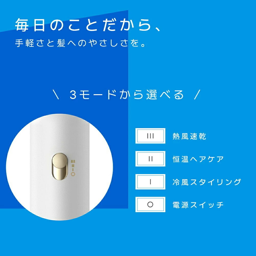 ヘアドライヤー ドライヤー 大風量 速乾 NTC温度制御システム 青色LED 高濃度マイナスイオン コンパクト 冷熱温風 三つモード ヘアケア 美容家電 髪質改善 高速ブラシレスモーター スピーディーイオンドライ