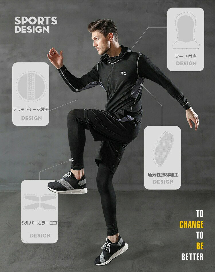 送料無料 スポーツウェアセット トレーニングウェア 上下セット 2点セット ランニングウェア コンプレッションウェア 運動服 パーカー トップス ショートパンツ レギンス 長袖 半袖 メ