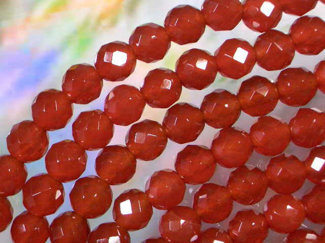 天然石ビーズアゲート（瑪瑙）濃橙丸64面カット6mm・1連40cm 65個前後