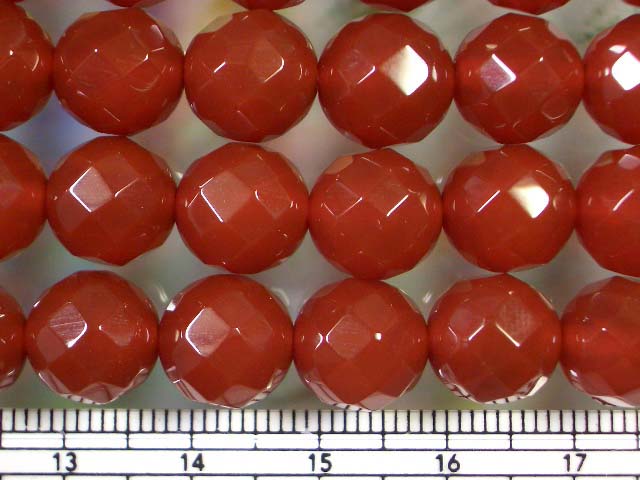 ※天然石ビーズアゲート（瑪瑙）濃橙丸64面カット10mm・1連40cm 40個