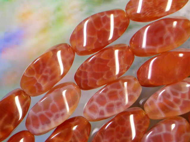 Genuine, Semi-Precious Stones - 天然石ビーズファイヤーアゲートライス4面カット16×8mm・5個