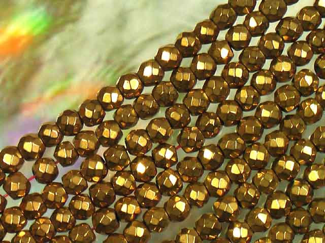 天然石ビーズヘマタイト 磁気入り丸玉カット4mm カラータイプゴールド（金色）20個